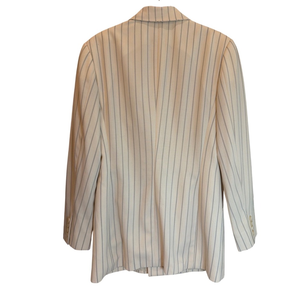 Ralph Lauren Womens Pinstripe Wool Double Breasted Blazer Cream Navy Vintage 4 - Picture 2 of 6